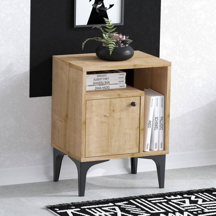 Hanah Home Mesilla de Noche Nogal y Negro 40x55x35cm Tablero Partículas Melamina 18mm